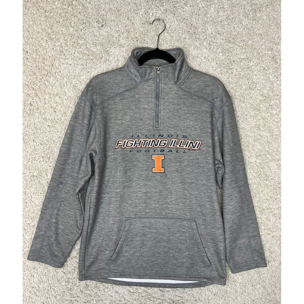 Illinois Fighting Illini 1/4 Zip Pullover Sweatshirt Mens Small Gray Football